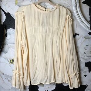 Carly Jean Los Angeles Cream Long Sleeve Ruffle Peasant Top